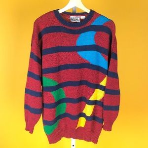 Vintage Striped Knit Sweater - Sz M Red Navy Blue